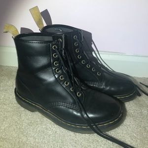 Men’s Black Dr. Martens with a yellow accent